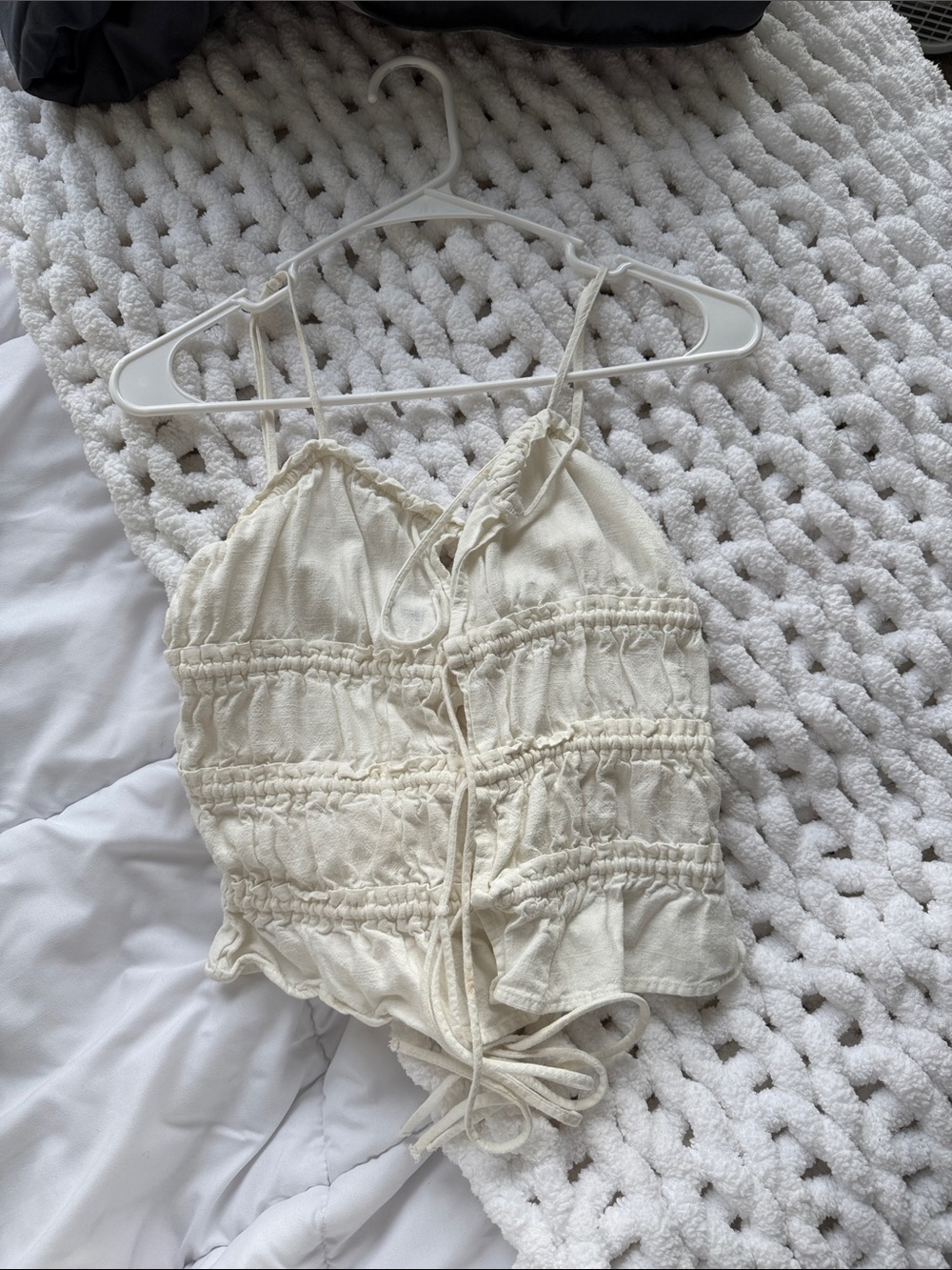 Zara Cream Smocked Tie-Front Cami